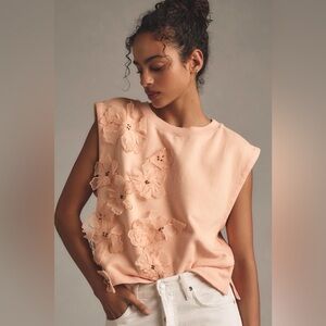 NWT By Anthropologie Floral Appliqué Knit Top, Size L